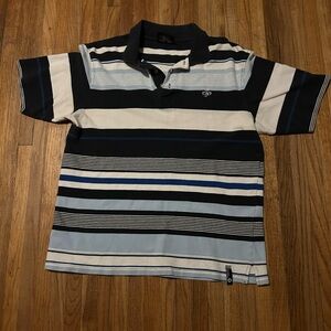 Vintage Southpole Polo Shirt Mens L Blue/Black/White Striped Hip Hop Urban Y2K